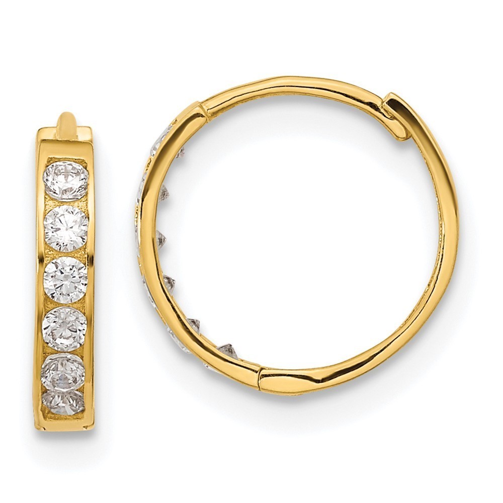 14k Yellow Gold Madi K CZ Hinged Hoop Earrings 11.4 L x 11.4 mm W